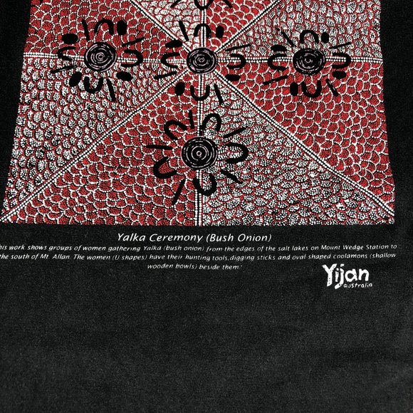 Yijan Australia Art Shirt Men's Large Black Red Yalka Ceremony Bush Onion Tee - Picture 7 of 15
